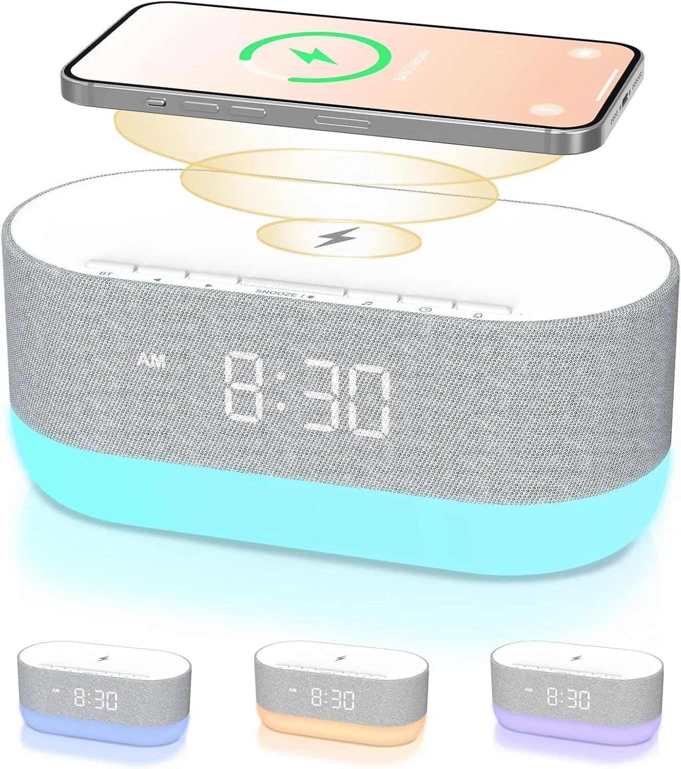 HOUSBAY 3 in 1 Sound Machine Alarm Clock& Wireless Charger: Soothing White Noise, Bluetooth Music Relaxation & Customized Sleep-Wake Routine