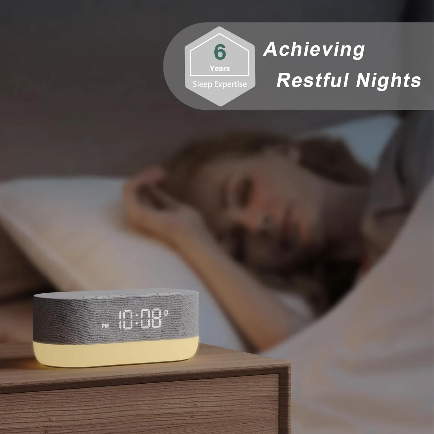 HOUSBAY 3 in 1 Sound Machine Alarm Clock& Wireless Charger: Soothing White Noise, Bluetooth Music Relaxation & Customized Sleep-Wake Routine