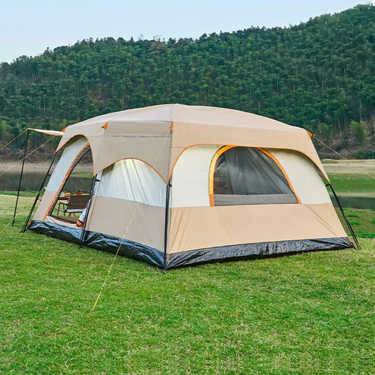 House Tent Large Tents for Camping Hiking Party,Multi-Family Tent with Mesh Windows,Sturdy Steel Poles,Waterproof Double Layer,Outdoor Tent Sun Shelter (Size : 8-12 Persons)
