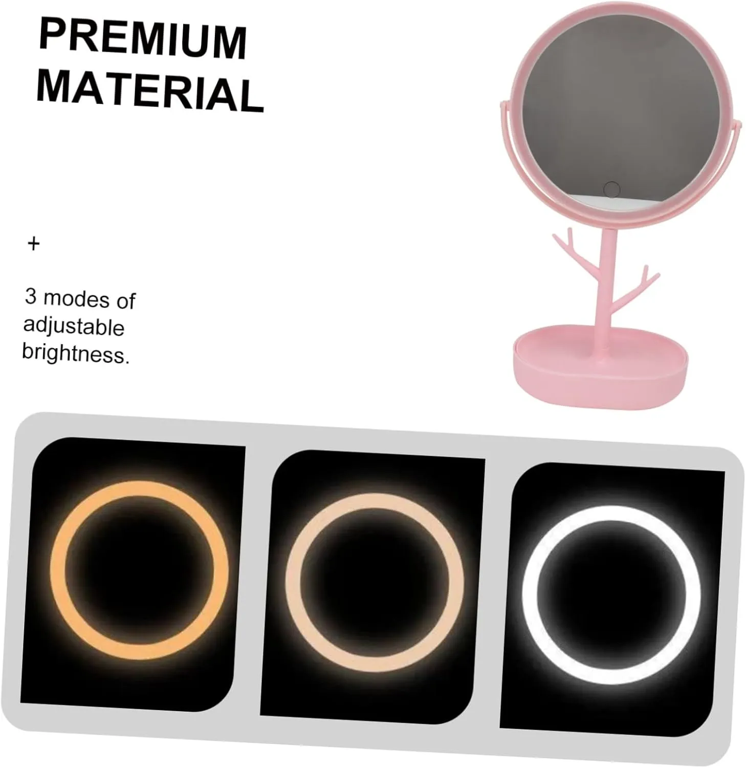 Housoutil Makeup Mirror Lights and Storage Rotatable 360° Led Lighting Compact Portable for Women Vanity Mirror for Girls