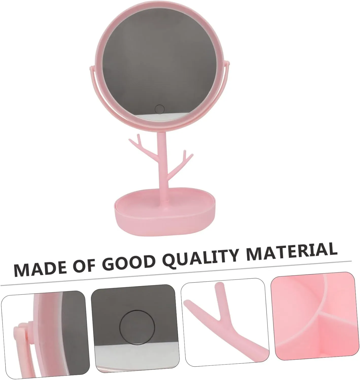Housoutil Makeup Mirror Lights and Storage Rotatable 360° Led Lighting Compact Portable for Women Vanity Mirror for Girls