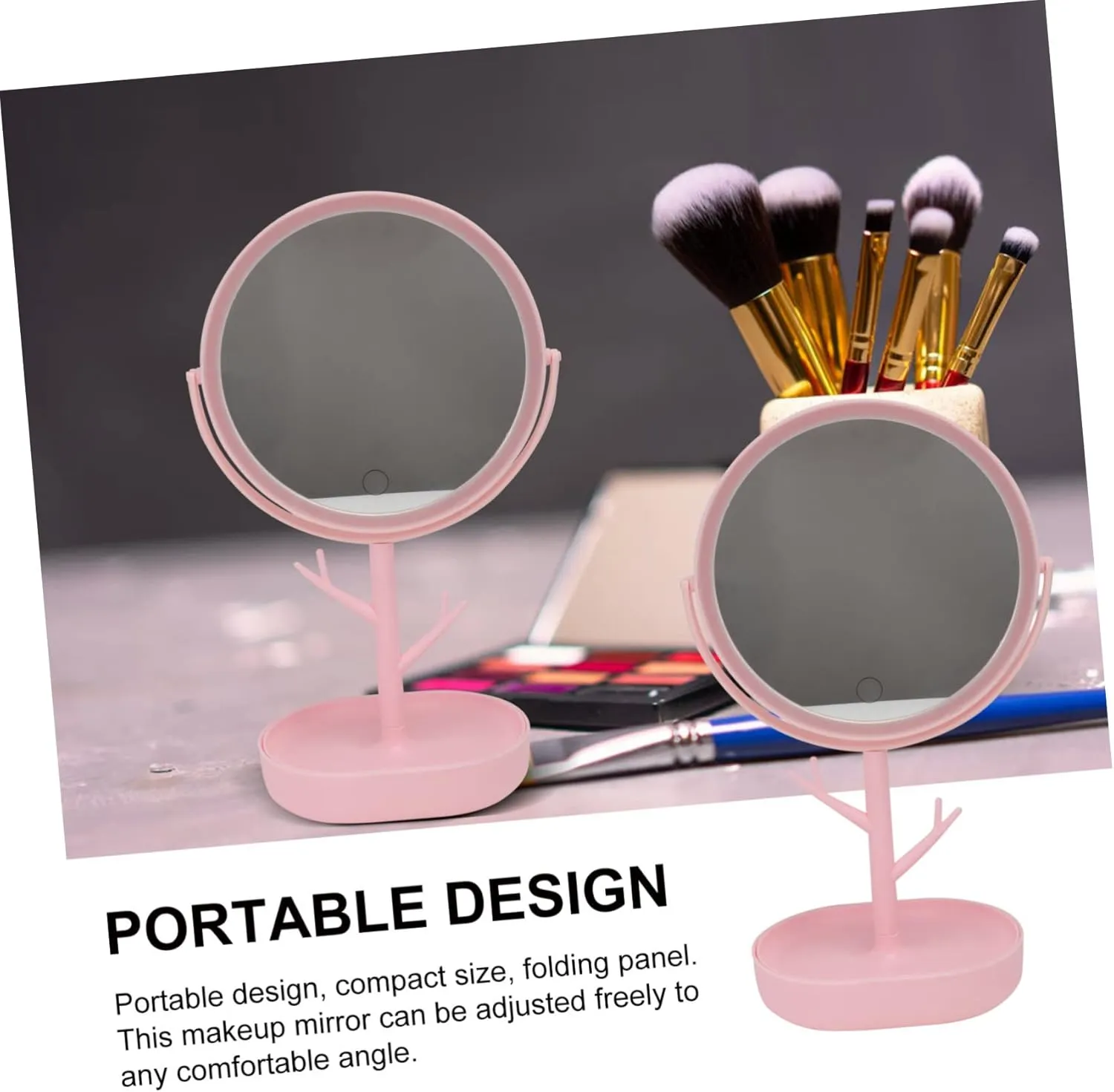 Housoutil Makeup Mirror Lights and Storage Rotatable 360° Led Lighting Compact Portable for Women Vanity Mirror for Girls