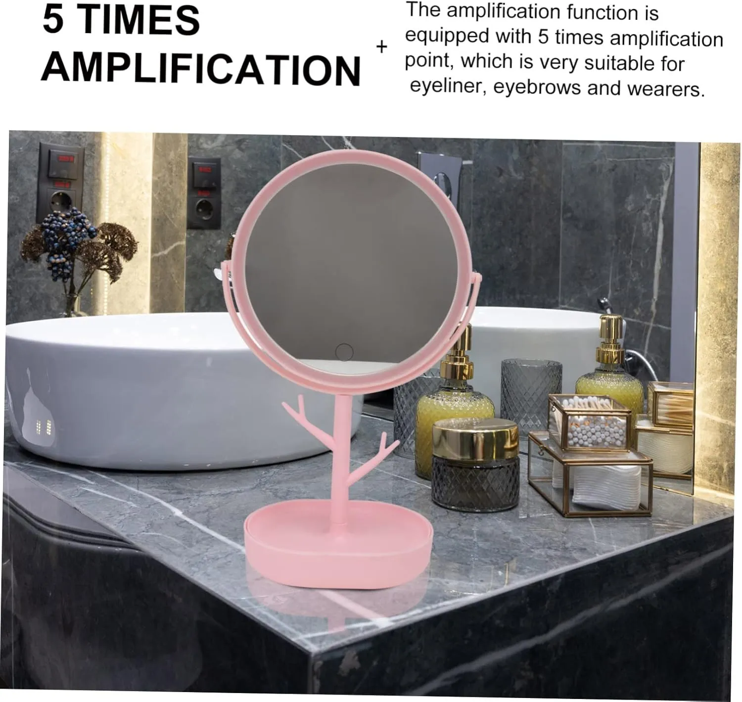 Housoutil Makeup Mirror Lights and Storage Rotatable 360° Led Lighting Compact Portable for Women Vanity Mirror for Girls