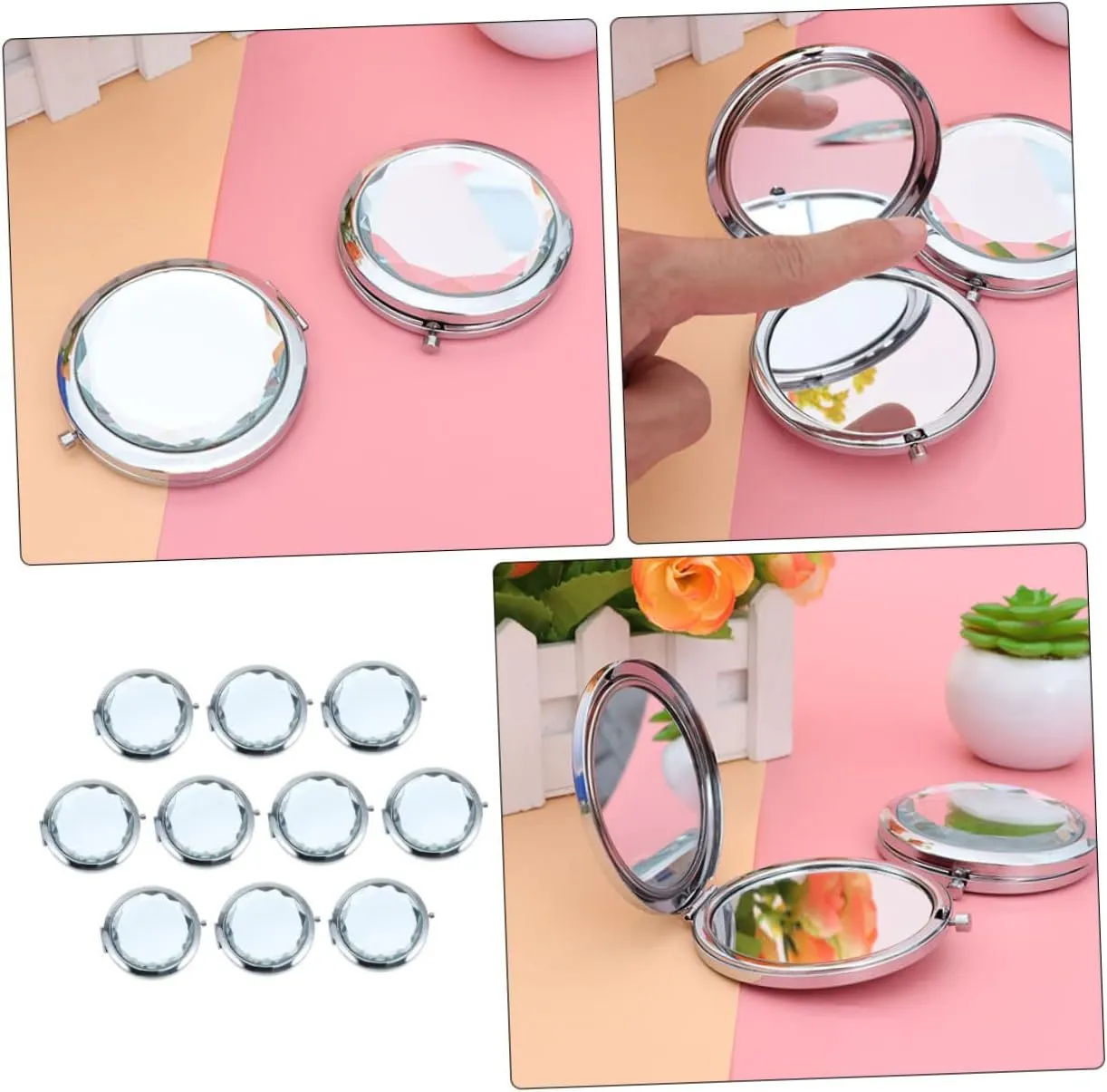 Housoutil Small Mirror for Purse Led Lighted Makeup Mirror Compact Magnified Portable for Travel