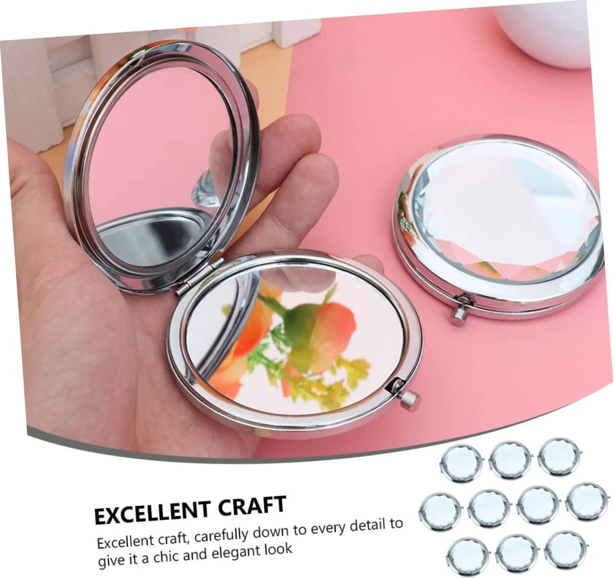 Housoutil Small Mirror for Purse Led Lighted Makeup Mirror Compact Magnified Portable for Travel