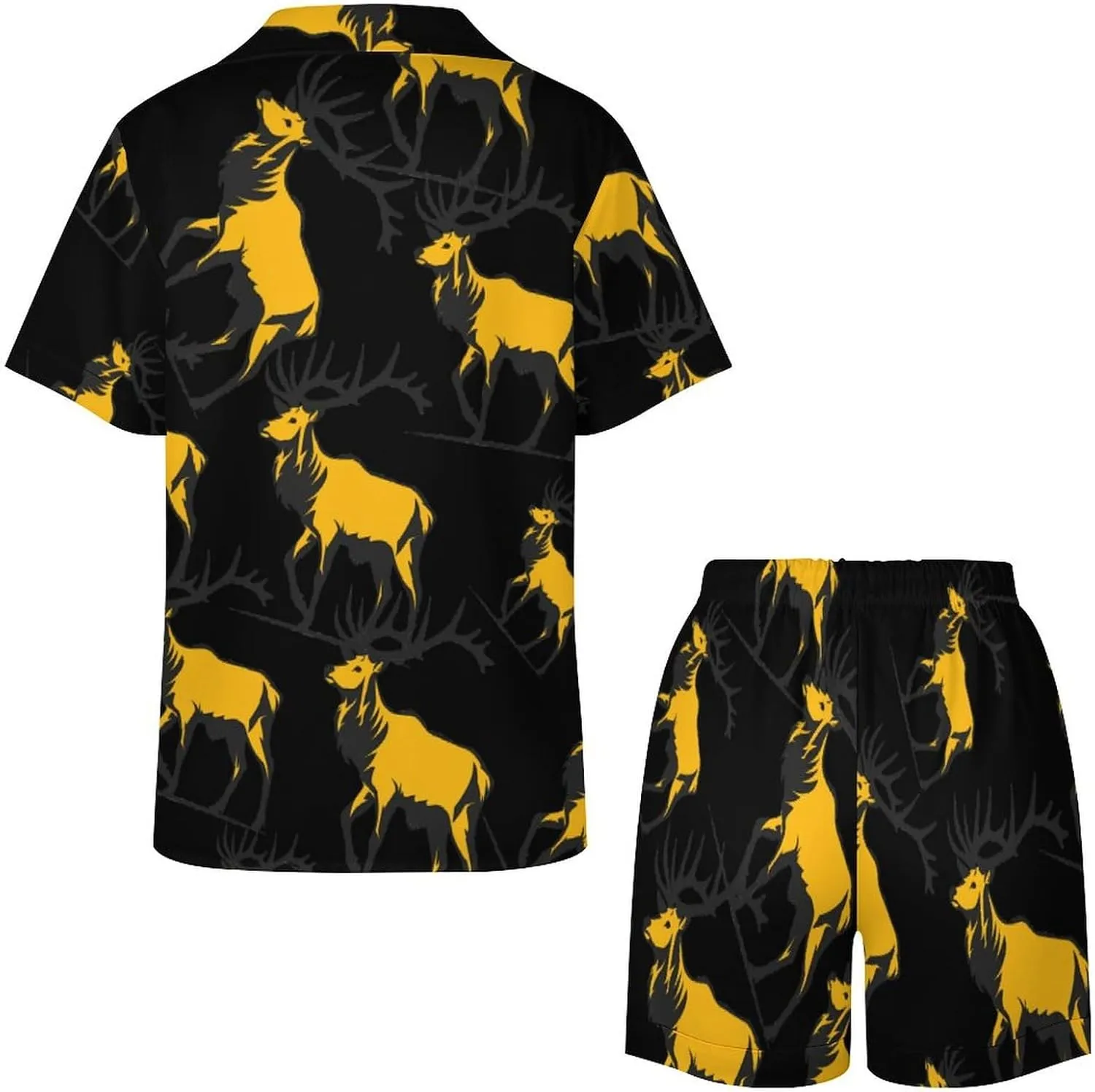 Hunting Deer Women's Satin Pajama Set Short Sleeve Button Down Sleepwear Loungewear Pj Set