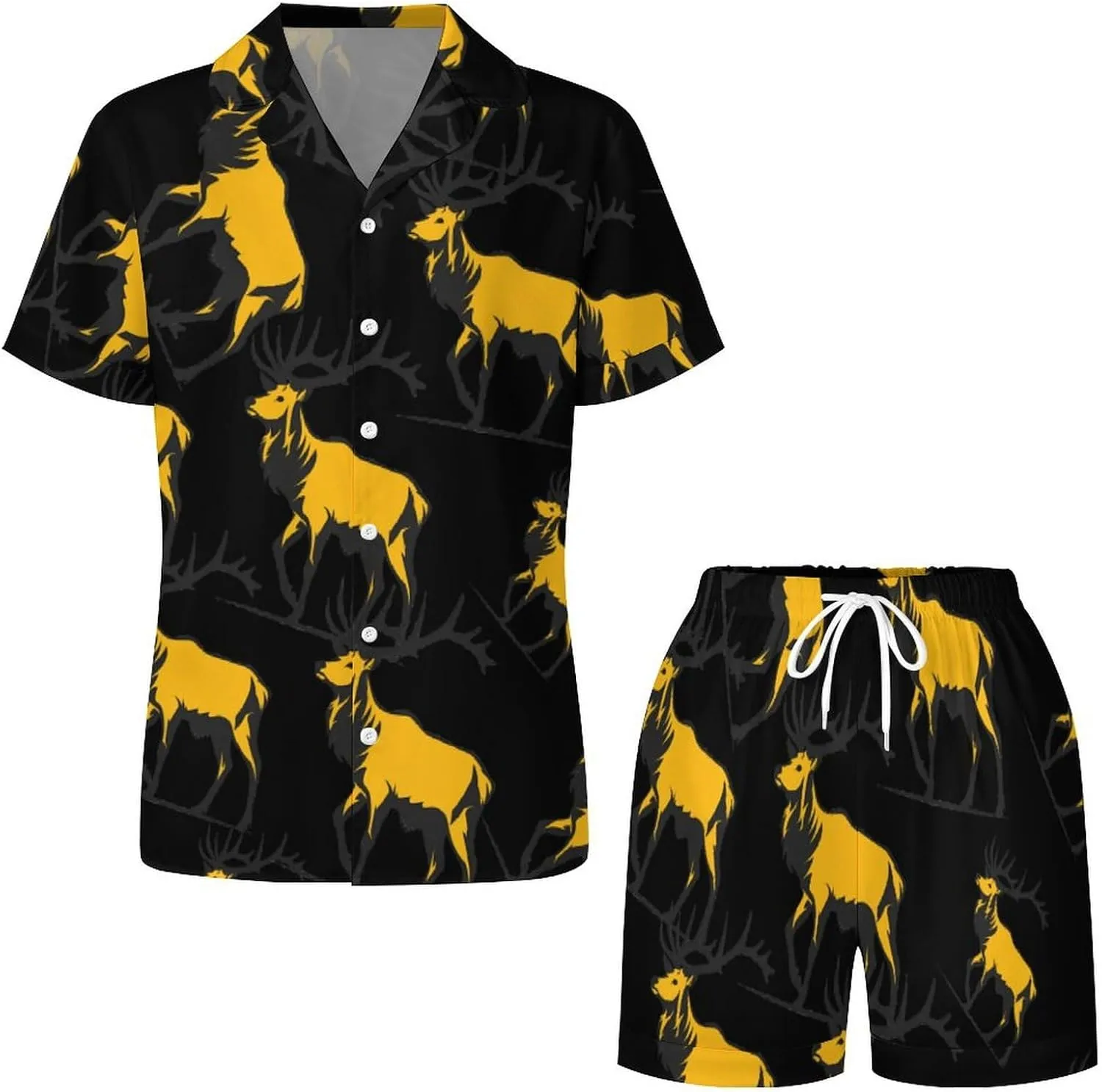 Hunting Deer Women's Satin Pajama Set Short Sleeve Button Down Sleepwear Loungewear Pj Set