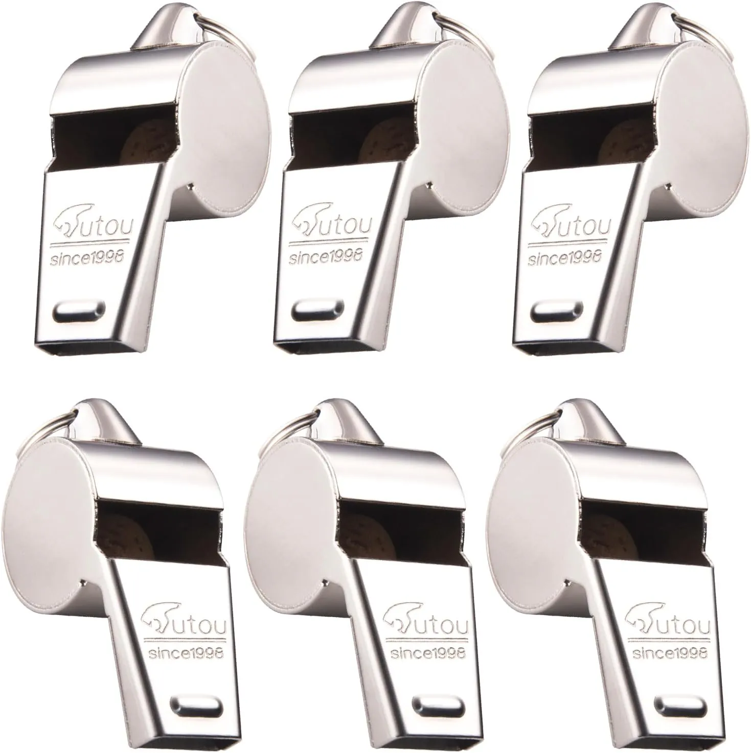 HUTOU Whistle, 6 Packs Stainless Steel Coach Sports Whistle with Lanyard, Loud Crisp Sound Whistle Ideal for Coaches, Referees, and Officials