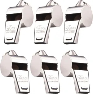 HUTOU Whistle, 6 Packs Stainless Steel Coach Sports Whistle with Lanyard, Loud Crisp Sound Whistle Ideal for Coaches, Referees, and Officials