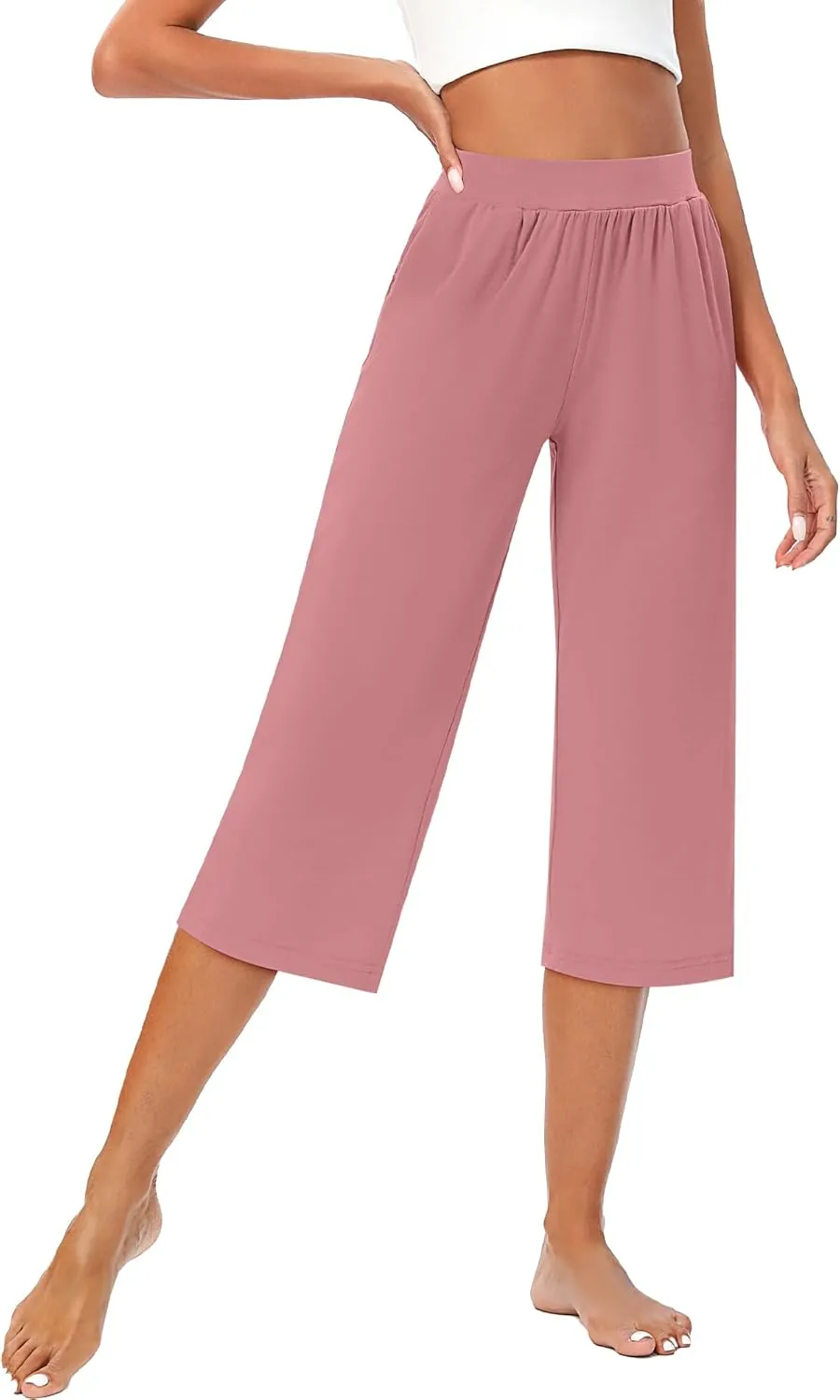 Huukeay 3 Pack Women's Capri Sweatpants, Cozy Wide Legs Cropped Capri with Pockets, Lounge Jogger Pants Workout Yoga Solid