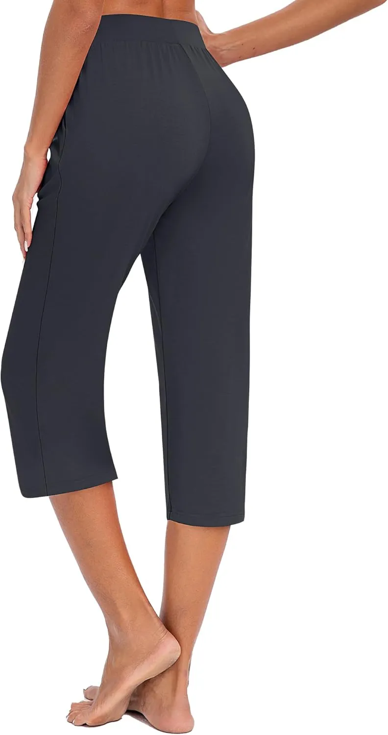 Huukeay 3 Pack Women's Capri Sweatpants, Cozy Wide Legs Cropped Capri with Pockets, Lounge Jogger Pants Workout Yoga Solid
