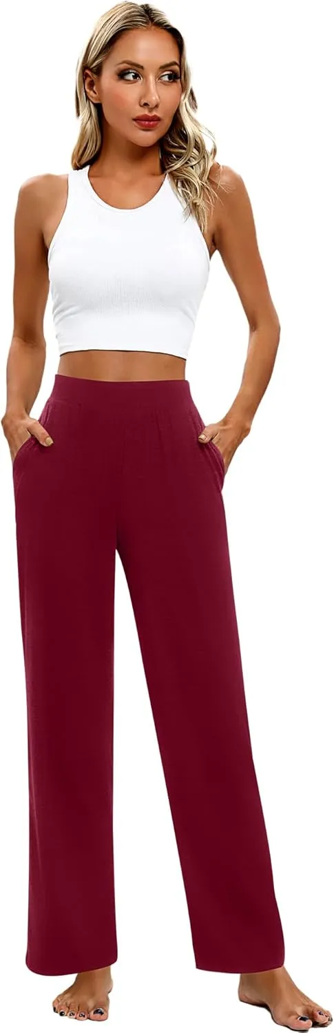 Huukeay 3 Pack Women's Lounge Pants, Cozy Wide Leg Lounge Pants with Pockets Loose Flowy Yoga Sweatpants Workout Comfy Jogger