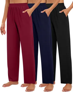 Huukeay 3 Pack Women's Lounge Pants, Cozy Wide Leg Lounge Pants with Pockets Loose Flowy Yoga Sweatpants Workout Comfy Jogger