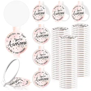 Huwena 100 Pcs Small Mirror Bulk Gifts for Women Pink Mini Compact Mirror Purse Inspirational Pocket Round Portable Folding Makeup Mirror for Christmas Employee Appreciation Coworkers Travel Daily
