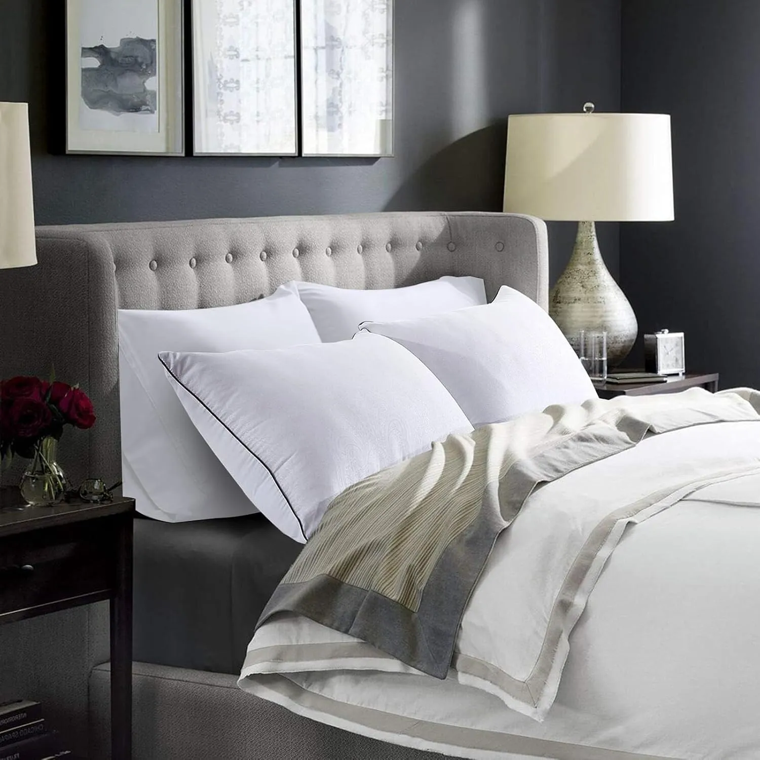 HUXMEYSON Pillows Standard Size Set of 4, Bed Pillows Set of 4, Down Alternative Luxury Hotel Pillows for Sleeping and for Side and Back Sleepers