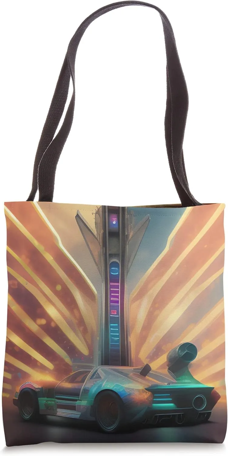 Hyper Sports Car Race Shining Light Down Rays Vibrant Gift Tote Bag