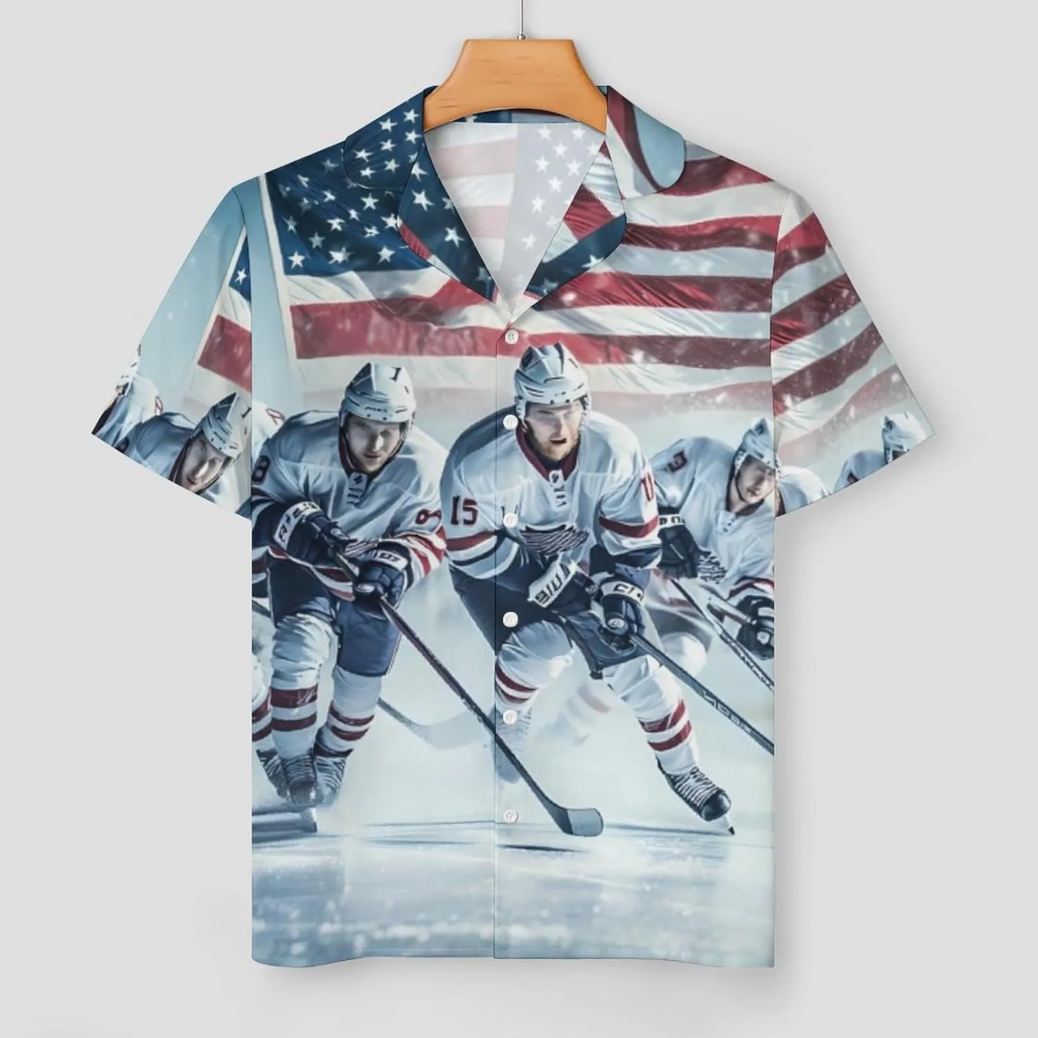 Ice Hockey U.S Sports Women's Satin Pajama Set Short Sleeve Button Down Sleepwear Loungewear Pj Set