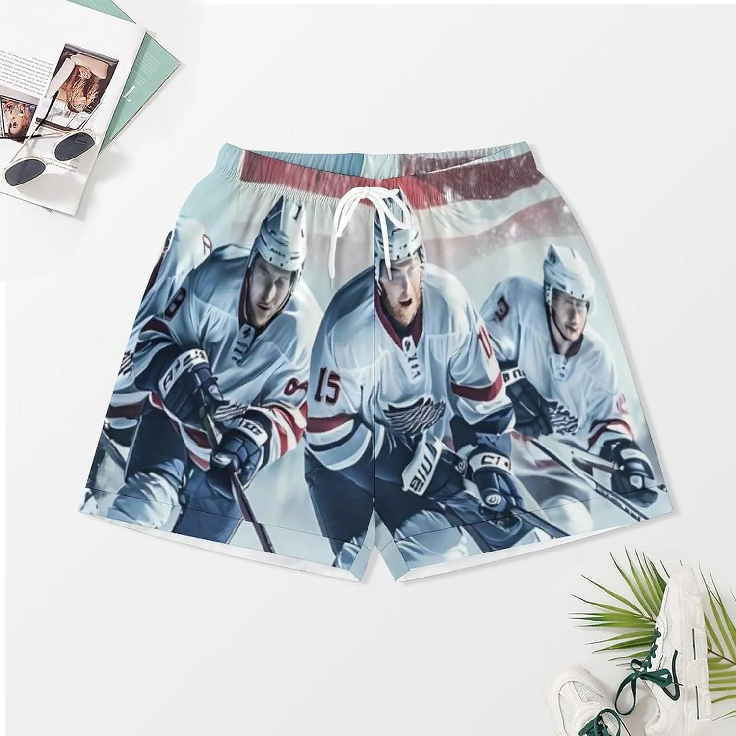 Ice Hockey U.S Sports Women's Satin Pajama Set Short Sleeve Button Down Sleepwear Loungewear Pj Set