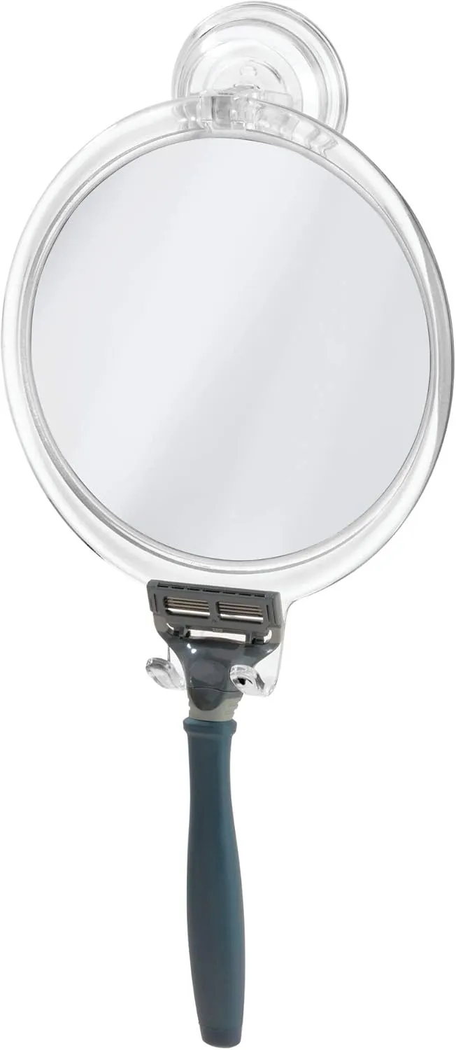 iDesign Plastic Power Lock Suction Shower Shaving Razor Holder, Fog-Free Bathroom or Tub, 6" x 2" x 7", Mirror-Round