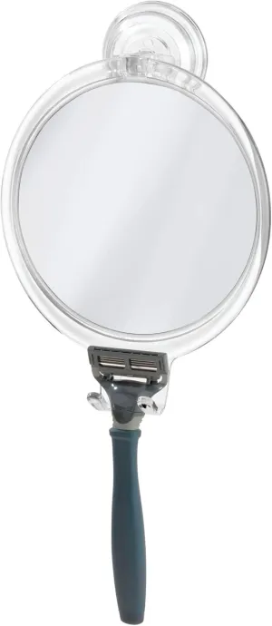 iDesign Plastic Power Lock Suction Shower Shaving Razor Holder, Fog-Free Bathroom or Tub, 6" x 2" x 7", Mirror-Round