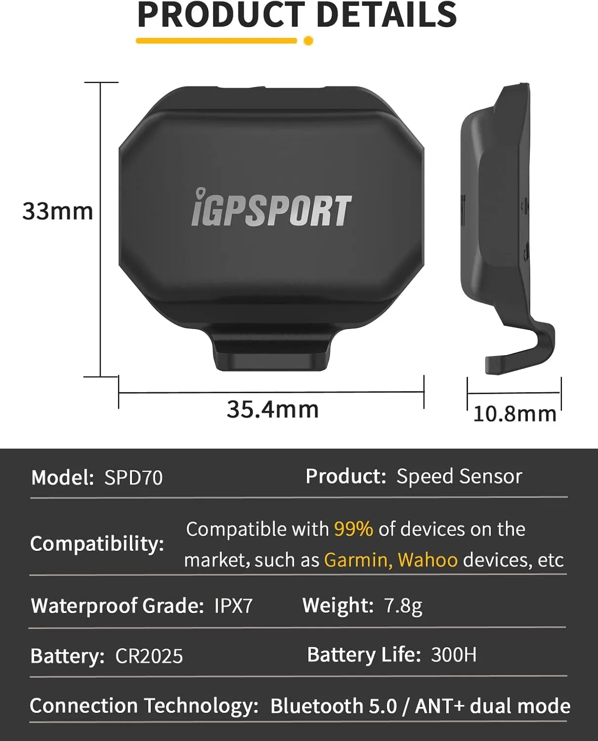 iGPSPORT Speed or Cadence Sensor, Bluetooth ANT  Wireless Waterproof Cycling Sensor, Compatible with Bike Computer Stationary Bike