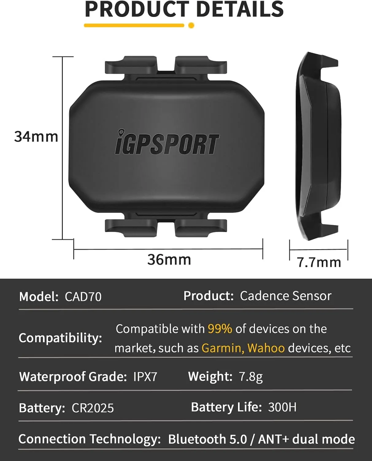 iGPSPORT Speed or Cadence Sensor, Bluetooth ANT  Wireless Waterproof Cycling Sensor, Compatible with Bike Computer Stationary Bike
