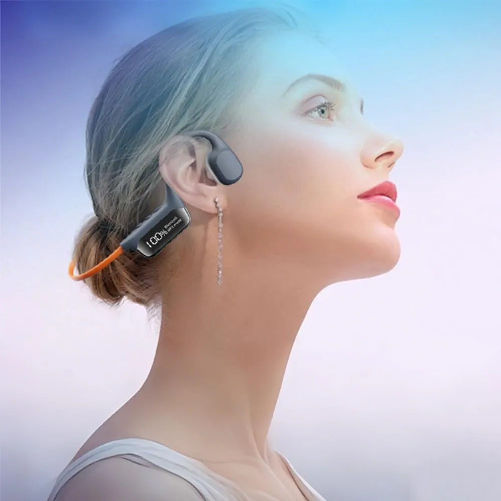 IHAO Swimming Headphones True Bone Conduction Open Ear Headset MP3 Player Built-in 32G Memory IP68 Underwater Waterproof Stereo Bluetooth Earphone for Driving Bicycling Running Skiing-Grey