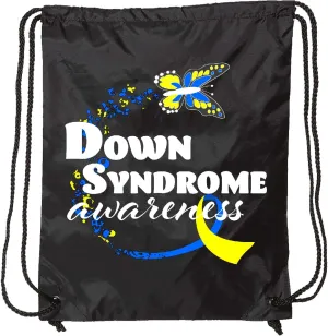 inktastic Down Syndrome Awareness with Butterfly and Ribbon Drawstring Bag Black 29321