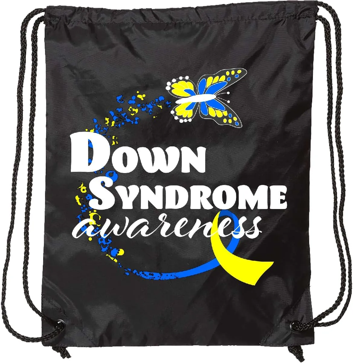 inktastic Down Syndrome Awareness with Butterfly and Ribbon Drawstring Bag Black 29321