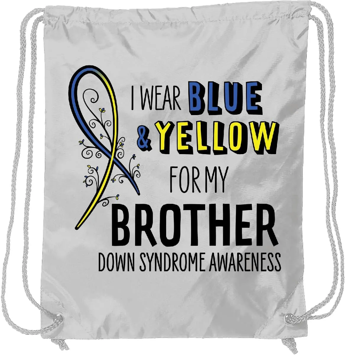 inktastic I Wear Blue and Yellow for My Brother- Down Syndrome Awareness Drawstring Bag White 3494a