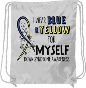 inktastic I Wear Blue and Yellow for Myself- Down Syndrome Awareness Drawstring Bag White 34972