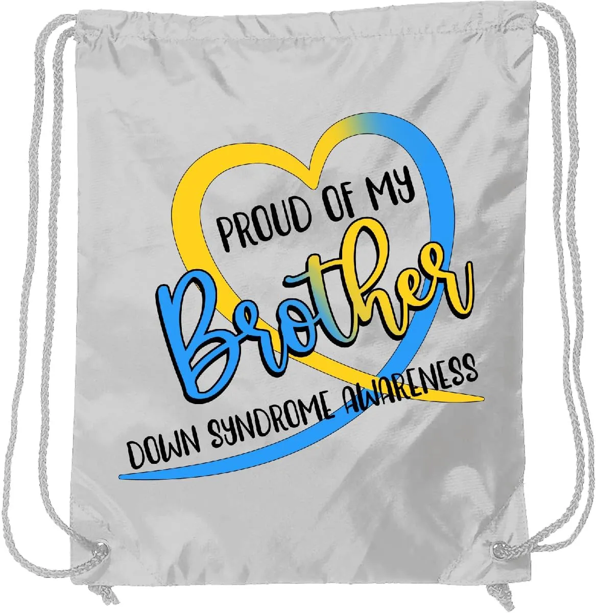 inktastic Proud Of My Brother Down Syndrome Awareness Heart Ribbon Drawstring Bag White 3e42d