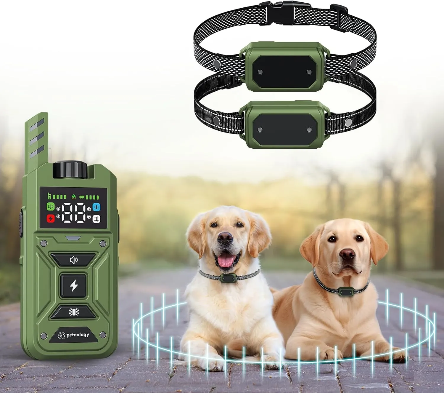 Invisible Dog Fence with Two Collars, Wireless Dog Fence System for Multi-Dogs, Electric Dog Training Collars with Remote, Waterproof Perimeter Dog Collars, 33ft-1000ft Range (Green)
