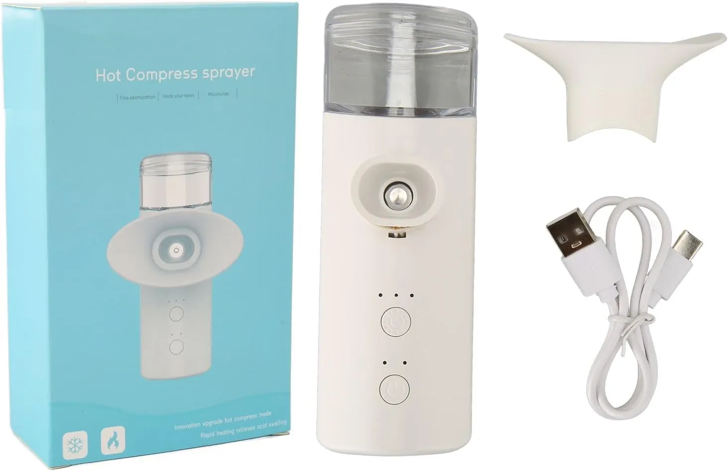 Ionic Eye Sprayer with Nozzle, Hot Compress Hydrating Moisturizing Relieve Fatigue, 2 Modes Handheld Facial Eye