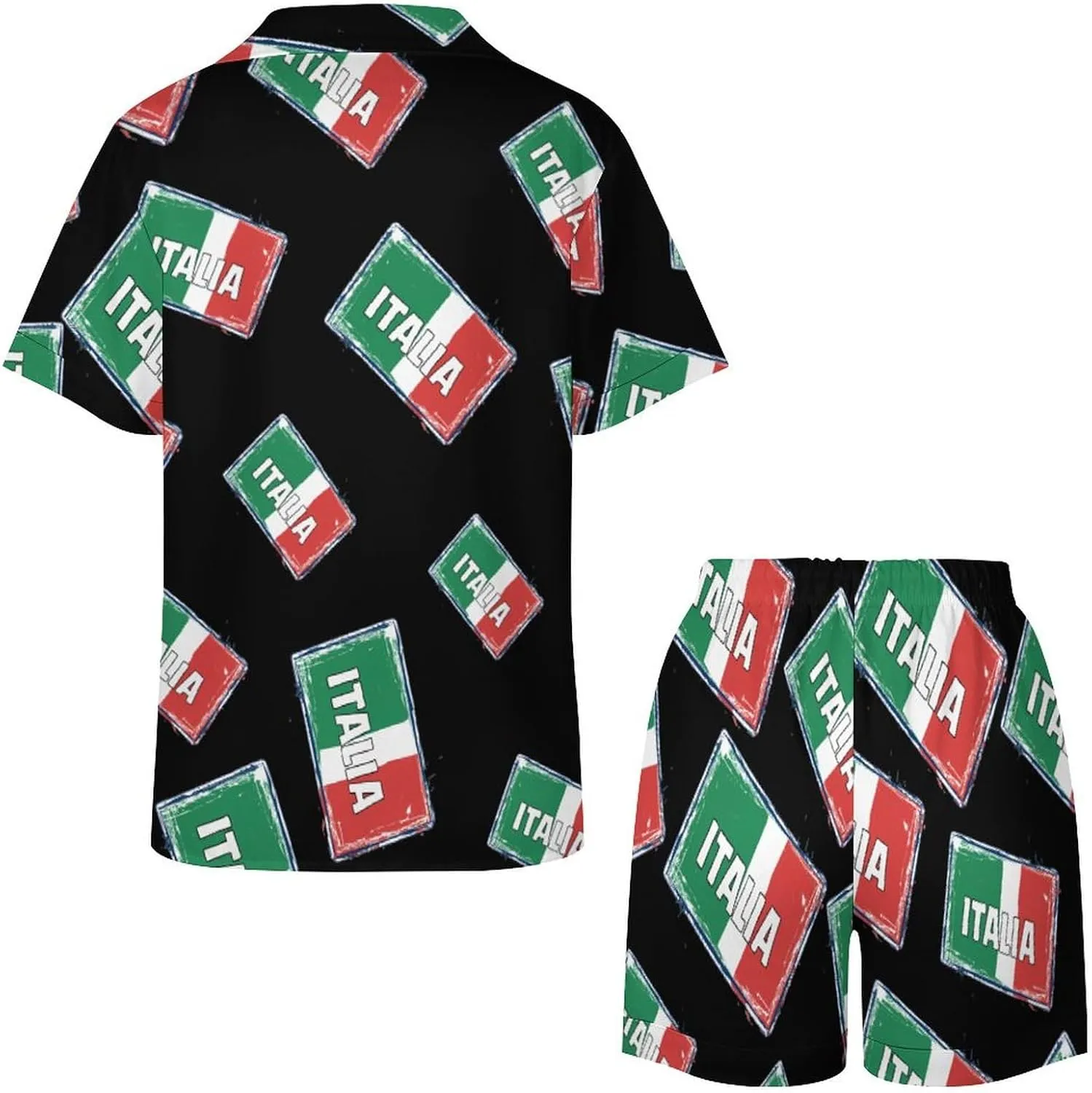 Italia National Prideful Women's Satin Pajama Set Short Sleeve Button Down Sleepwear Loungewear Pj Set