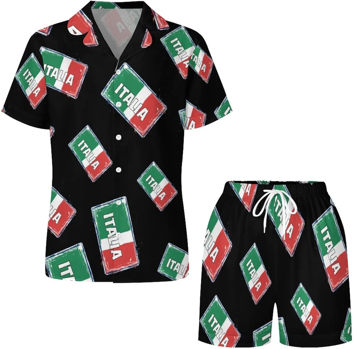 Italia National Prideful Women's Satin Pajama Set Short Sleeve Button Down Sleepwear Loungewear Pj Set