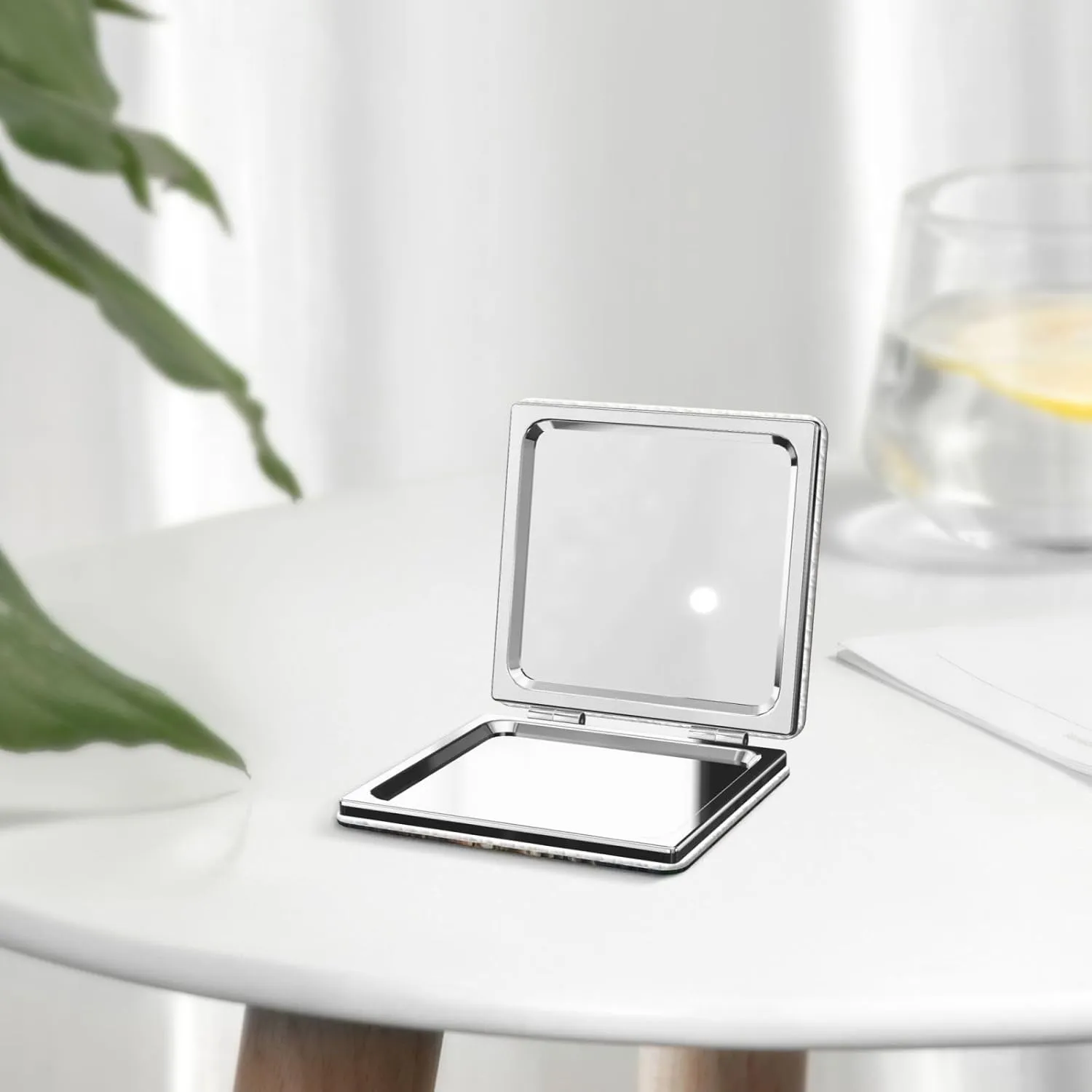 Italian Old Street Printed Square Pocket Makeup Mirror with 1X/2X Magnification, Portable Mini Travel Makeup Mirror for Travel Daily Work Beauty