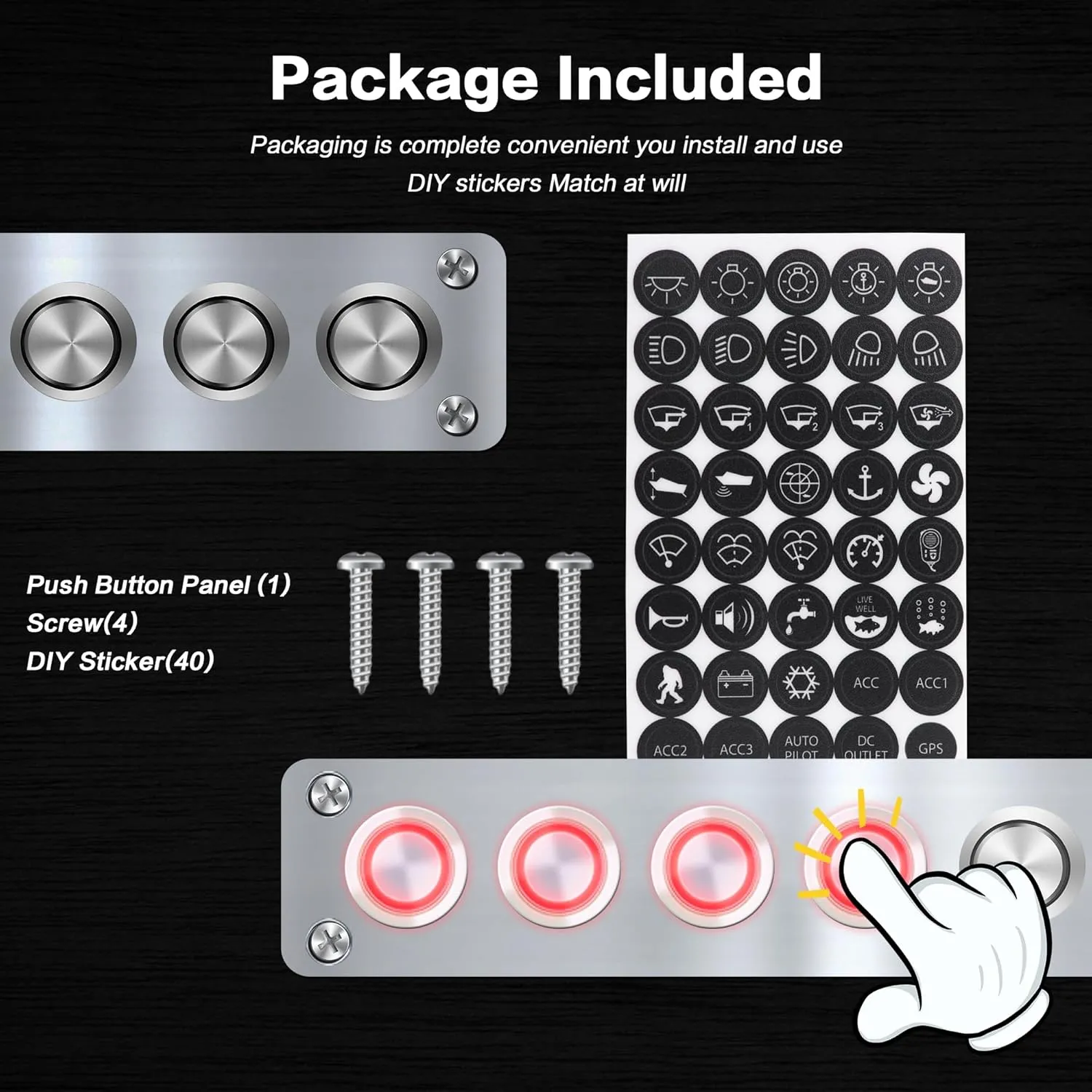 IZTOSS 6 Gang Aluminum Marine Rocker Switch Panel - Pre-Wired with Red LED Indicator, 12-24 V Multi-Function Rocker Switch - Ideal for Marine motorhomes, Yachts