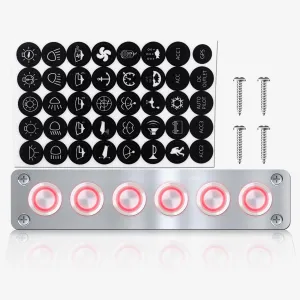 IZTOSS 6 Gang Aluminum Marine Rocker Switch Panel - Pre-Wired with Red LED Indicator, 12-24 V Multi-Function Rocker Switch - Ideal for Marine motorhomes, Yachts