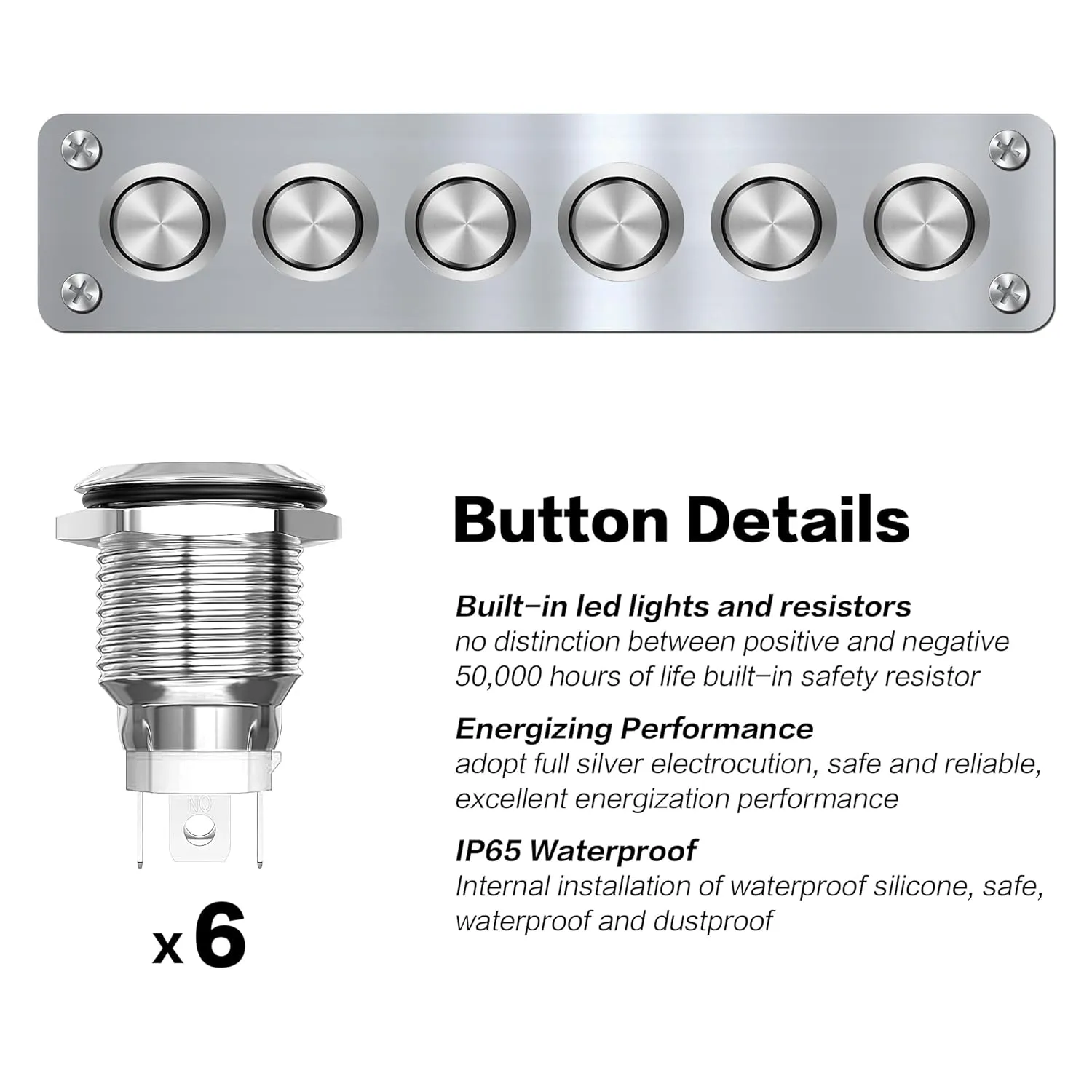 IZTOSS 6 Gang Aluminum Marine Rocker Switch Panel - Pre-Wired with Red LED Indicator, 12-24 V Multi-Function Rocker Switch - Ideal for Marine motorhomes, Yachts