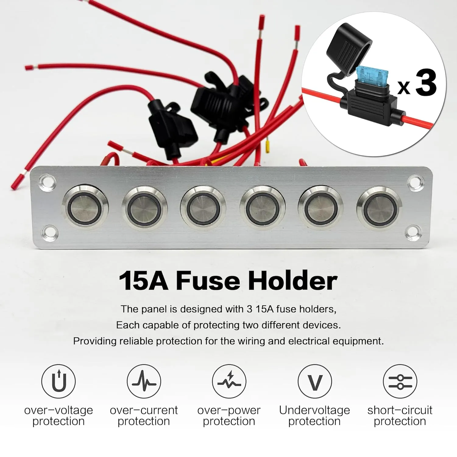 IZTOSS 6 Gang Aluminum Marine Rocker Switch Panel - Pre-Wired with Red LED Indicator, 12-24 V Multi-Function Rocker Switch - Ideal for Marine motorhomes, Yachts