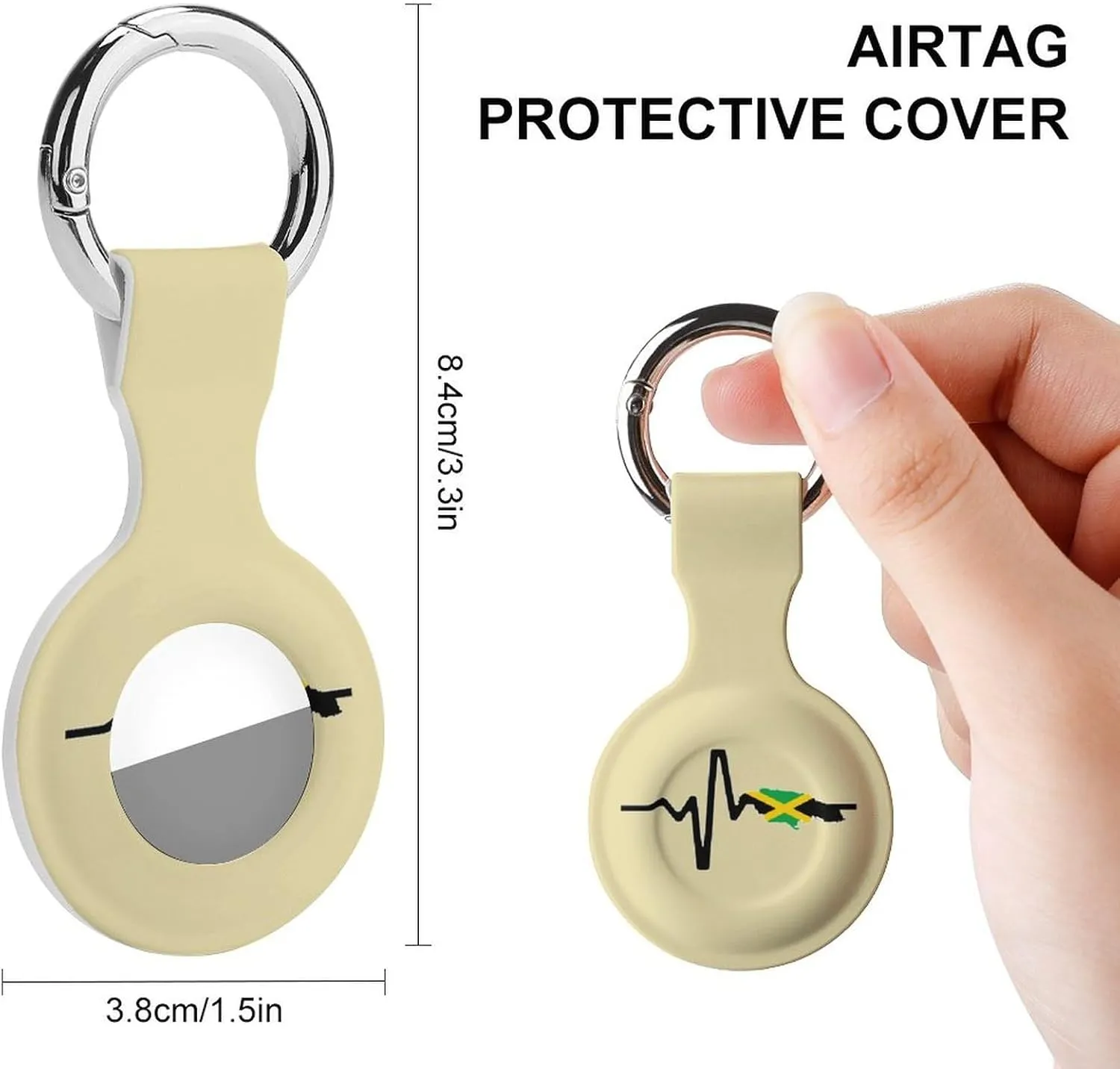 Jamaica Map Flag Heartbeat Compatible with AirTag Holder Waterproof Silicone Shell Protective Case with Metal Keychain