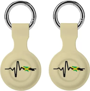 Jamaica Map Flag Heartbeat Compatible with AirTag Holder Waterproof Silicone Shell Protective Case with Metal Keychain