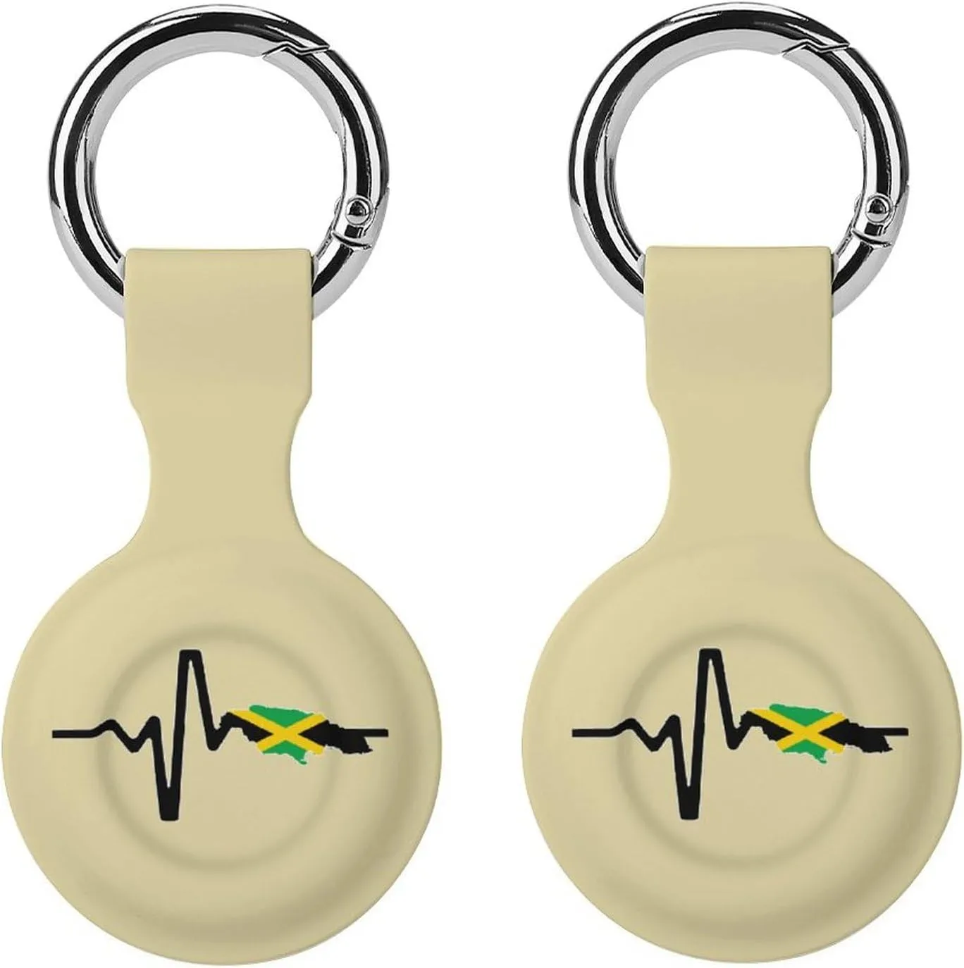 Jamaica Map Flag Heartbeat Compatible with AirTag Holder Waterproof Silicone Shell Protective Case with Metal Keychain