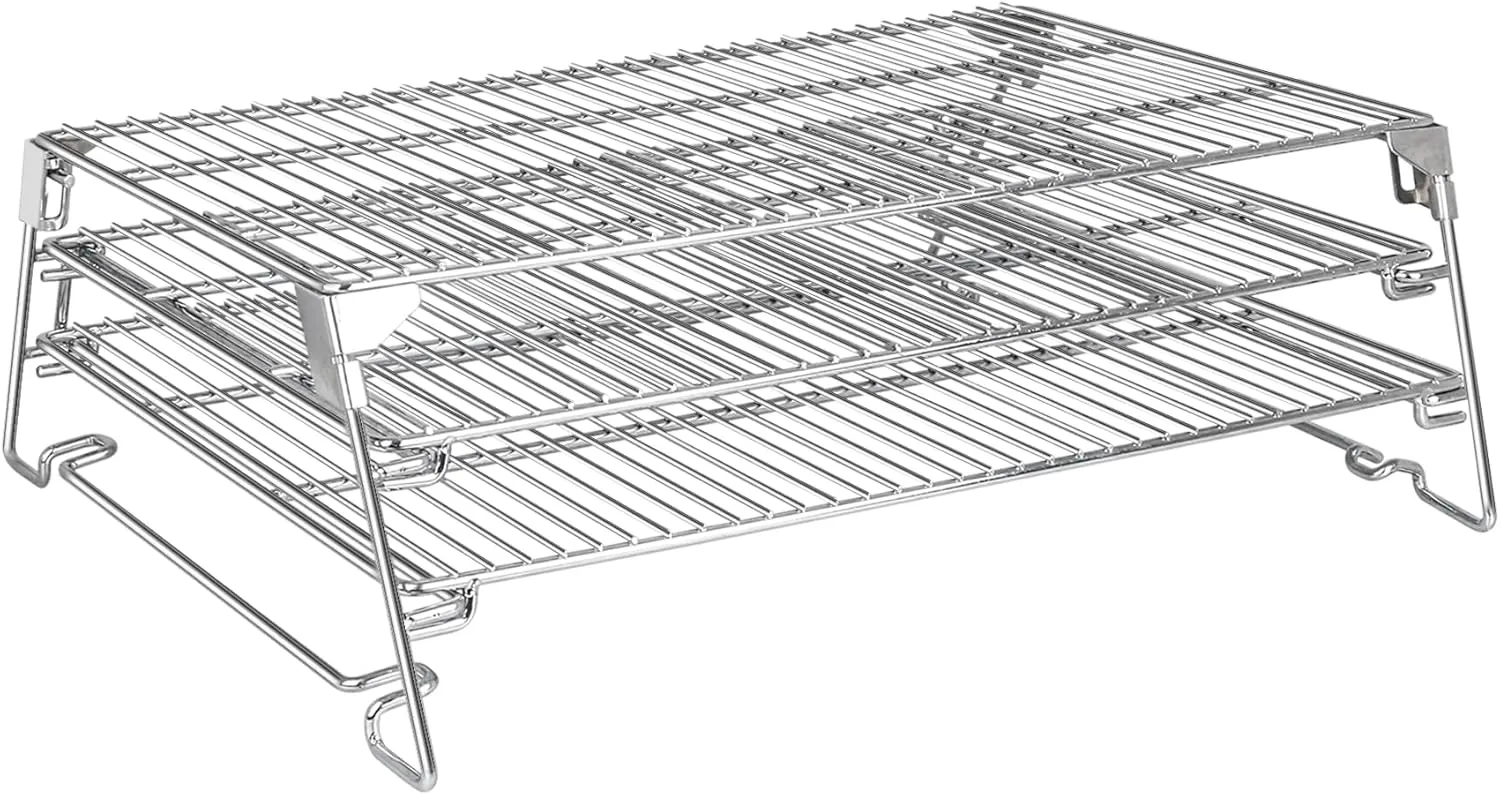 Jerky Rack, 21" Foldable Sliding Cooking Rack for Smoker Stainless Steel Warming 3 Tiered Seasoning Racks for Traeger Pit Boss Green Mountain and More Barrel Style Pellet Grill BBQ Accessory Parts