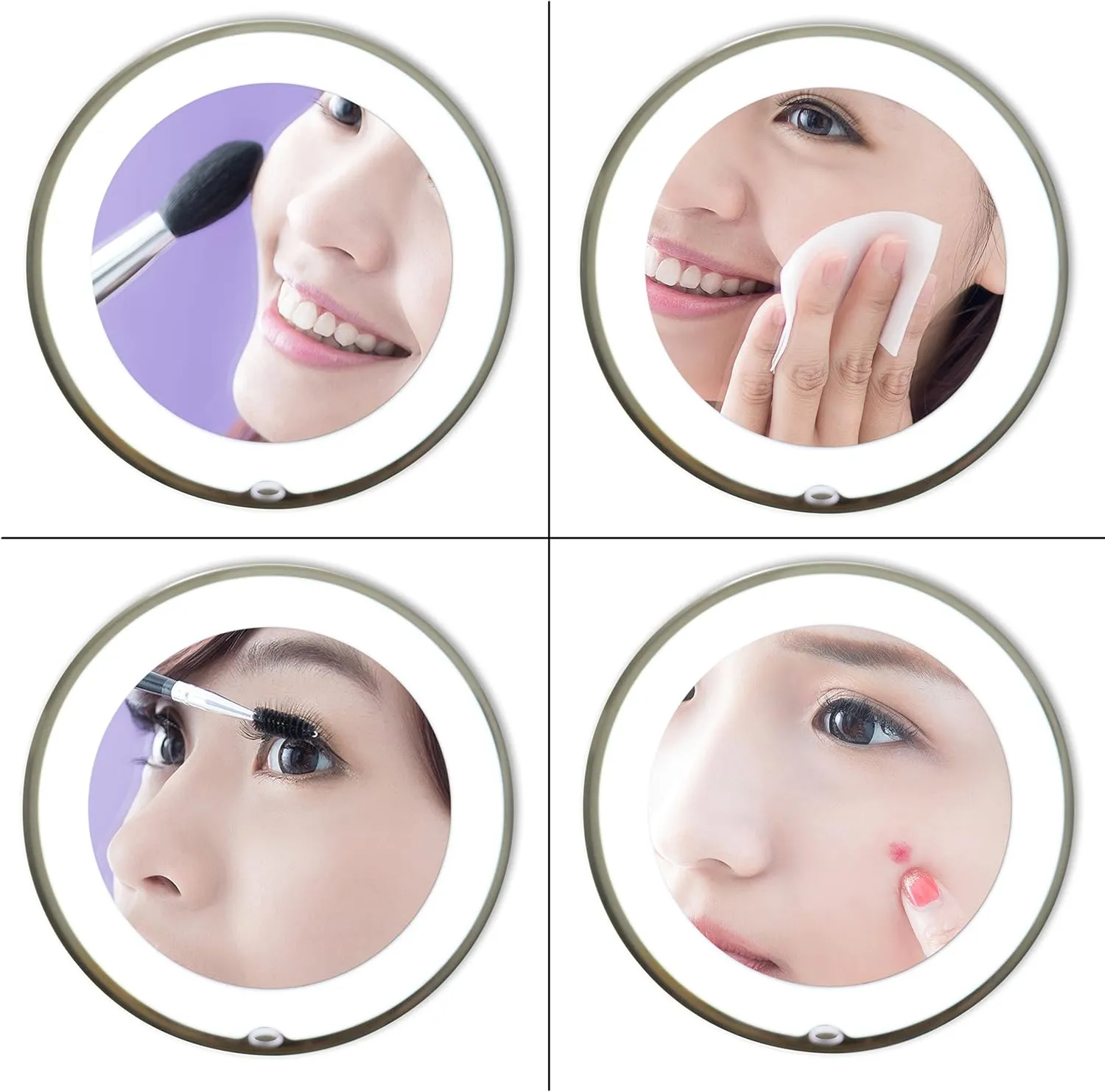 JiBen Flexible Gooseneck LED Lighted 10X Magnifying Makeup Mirror with Power Locking Suction Cup and 360 Degree Swivel, Portable Cordless Travel and Home Bathroom Vanity Mirror