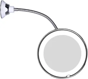 JiBen Flexible Gooseneck LED Lighted 10X Magnifying Makeup Mirror with Power Locking Suction Cup and 360 Degree Swivel, Portable Cordless Travel and Home Bathroom Vanity Mirror