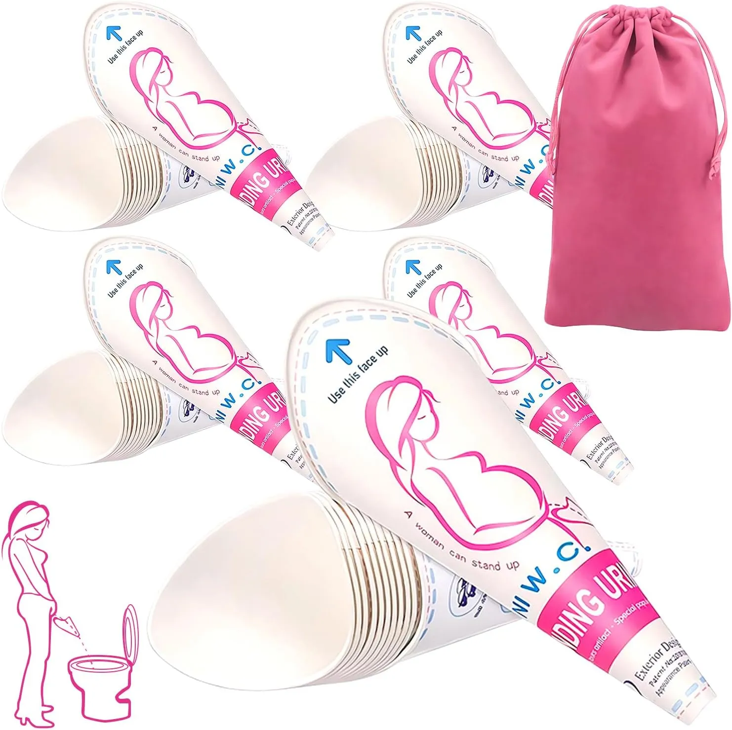 JIURUN 30PCS/50PCS Disposable Female Urination Device, Portable Pee Funnel Standing Pee Disposable for Women, Waterproof Paper Female Urinal Funnel for Camping,Travel,Hiking,Outside