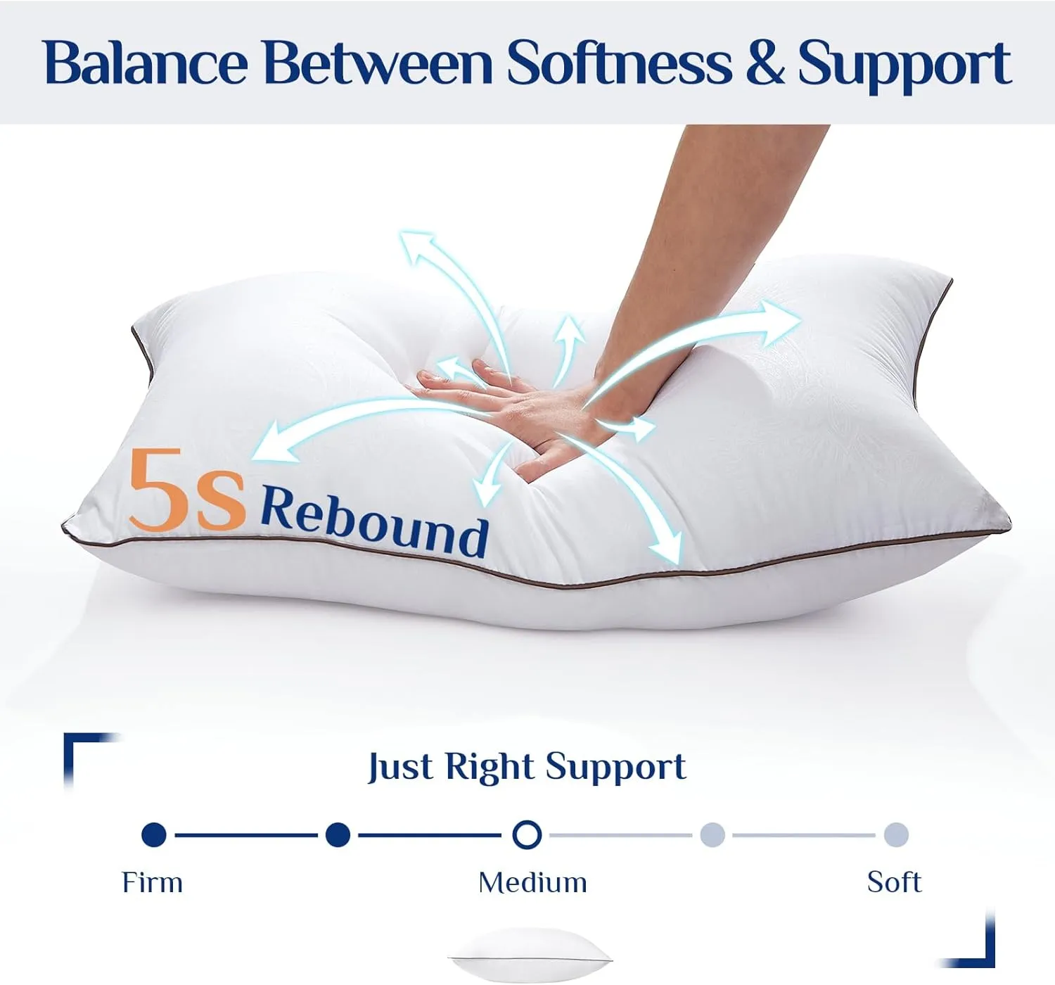 JOLLYVOGUE Standard Pillows Set of 2, Cooling and Supportive Bed Pillows for Side and Back Sleepers, Down Alternative Hotel Collection Sleeping Pillow, 26x20 Inches