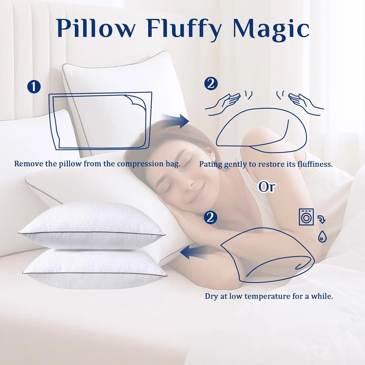 JOLLYVOGUE Standard Pillows Set of 2, Cooling and Supportive Bed Pillows for Side and Back Sleepers, Down Alternative Hotel Collection Sleeping Pillow, 26x20 Inches